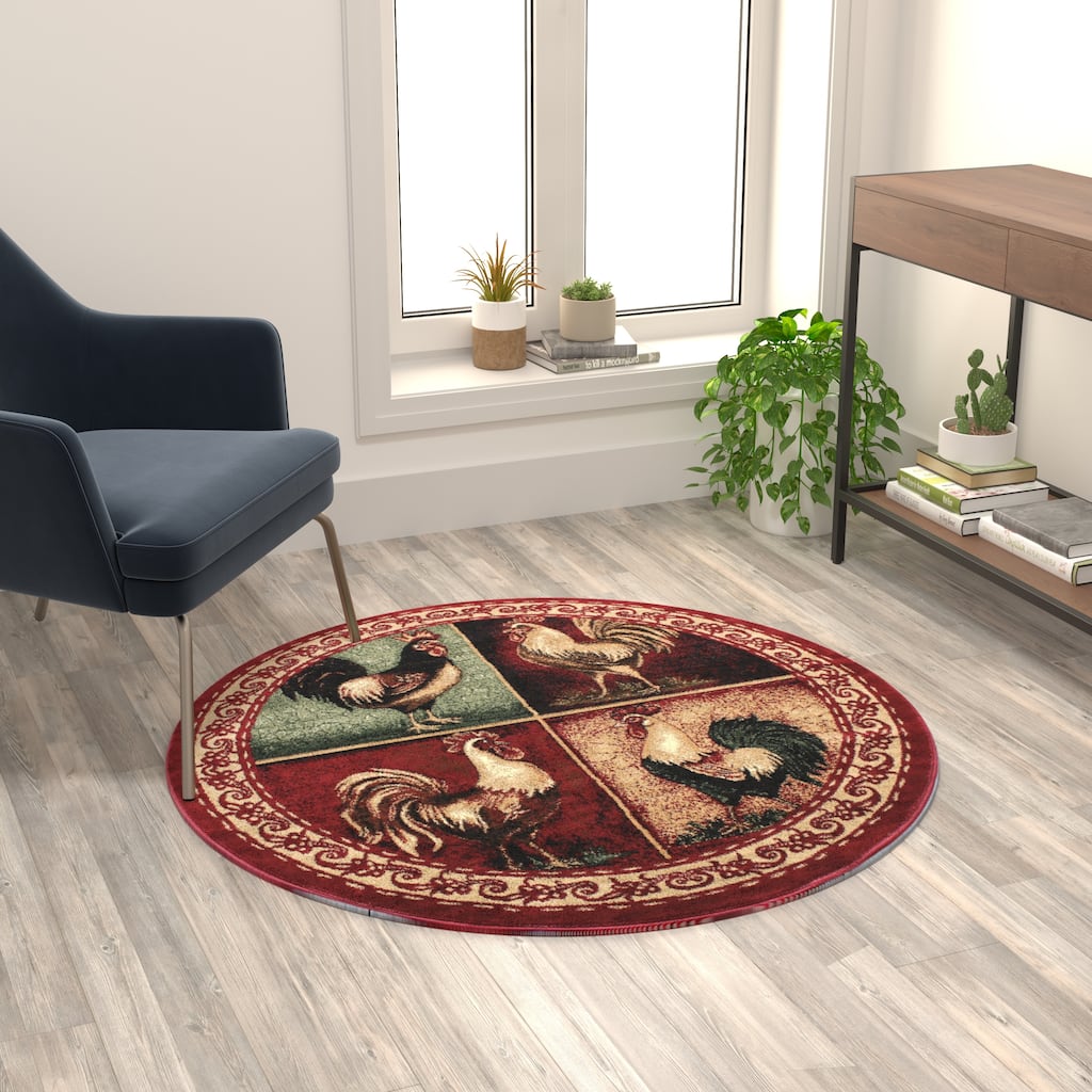 Rustic Cabin Style Vintage Rooster Themed Area Rug