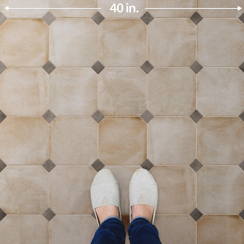 Merola Tile Laverton Octagon Arena with Taco Grafito 7-7/8" x 7-7/8" Porcelain Floor and Wall Tile