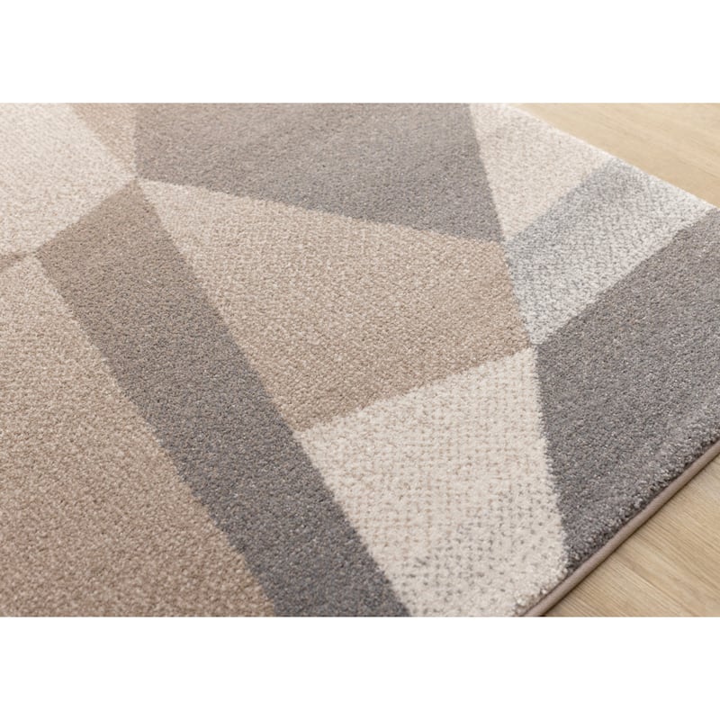 Taupe Beige Grey White Shattered Geometric Dense High-Traffic Rug