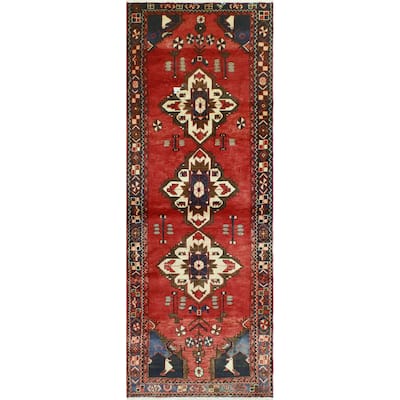 Fine Vintage Distressed Hafiz Red/Ivory Runner - 3'1" x 8'10"