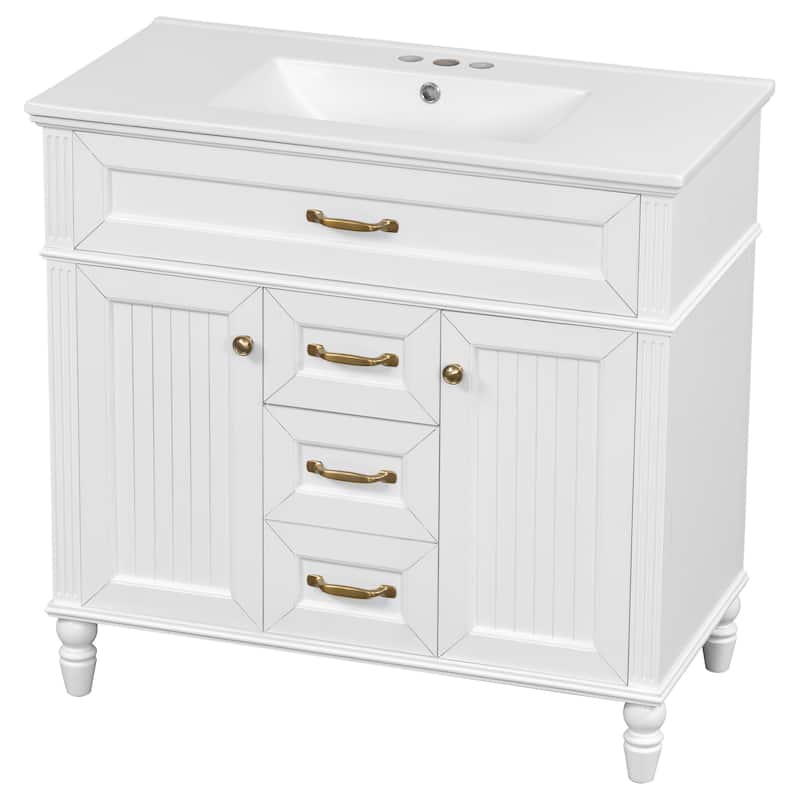 GDF Studio - Sunny Modern Solid Wood + MDF 36-Inch Bathroom Vanity with Ceramic Sink and Flip-Out Drawer