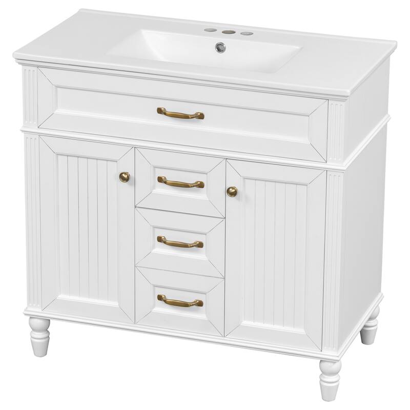 Roomfitters 36" Bathroom Vanity with Sink, Solid Wood Frame, Flip-Out Drawer & Soft-Close Doors
