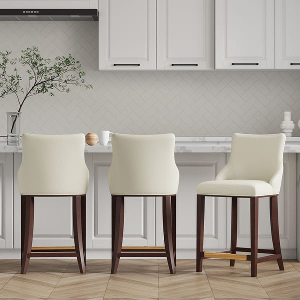 slide 2 of 7, Manhattan Comfort Modern Shubert Upholstered Counter Stool Ivory - Counter Height - Set of 3