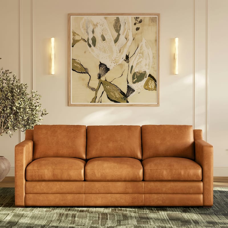Poly & Bark Sorrento Leather Pull-Out Convertible Sleeper Sofa In Cognac Tan