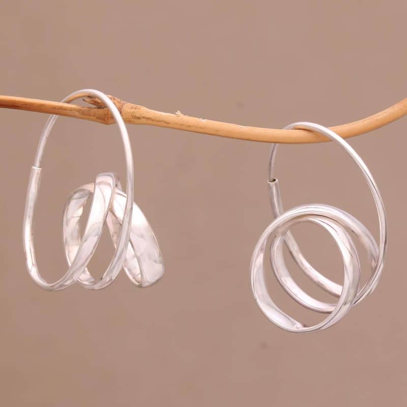 NOVICA Modern Curls, Sterling silver hoop earrings