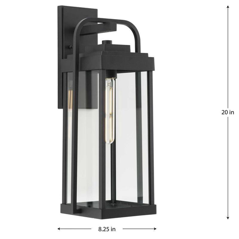 Walcott One-Light Textured Black Modern Farmhouse Outdoor Large Wall Lantern - 8.25 in x 8.25 in x 20 in