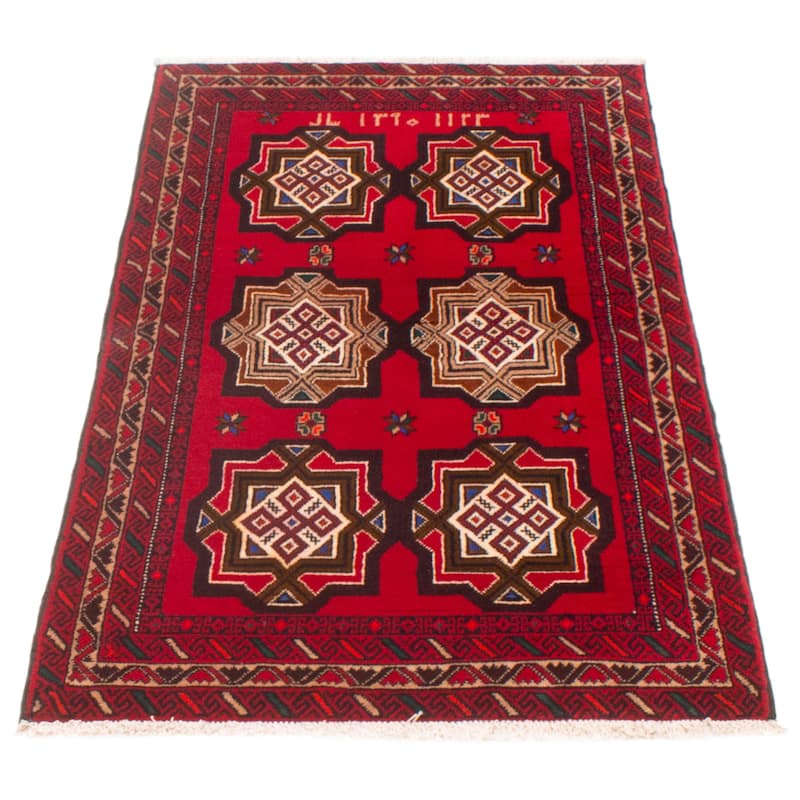 ECARPETGALLERY Hand-knotted Royal Baluch Red Wool Rug - 3'3 x 6'1