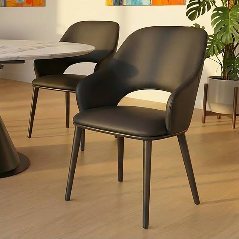 Modern Faux Leather and Metal Dining Chair, Set of 4