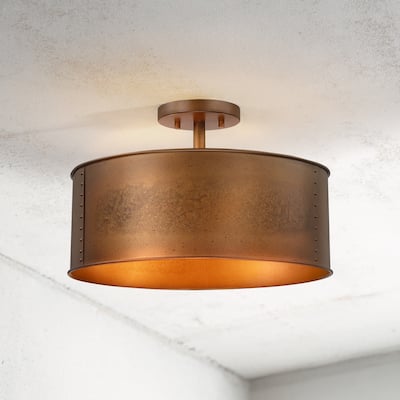 Artisan 3-Light Antique Bronze Drum Semi-Flush Mount Ceiling Light - 16 in. W