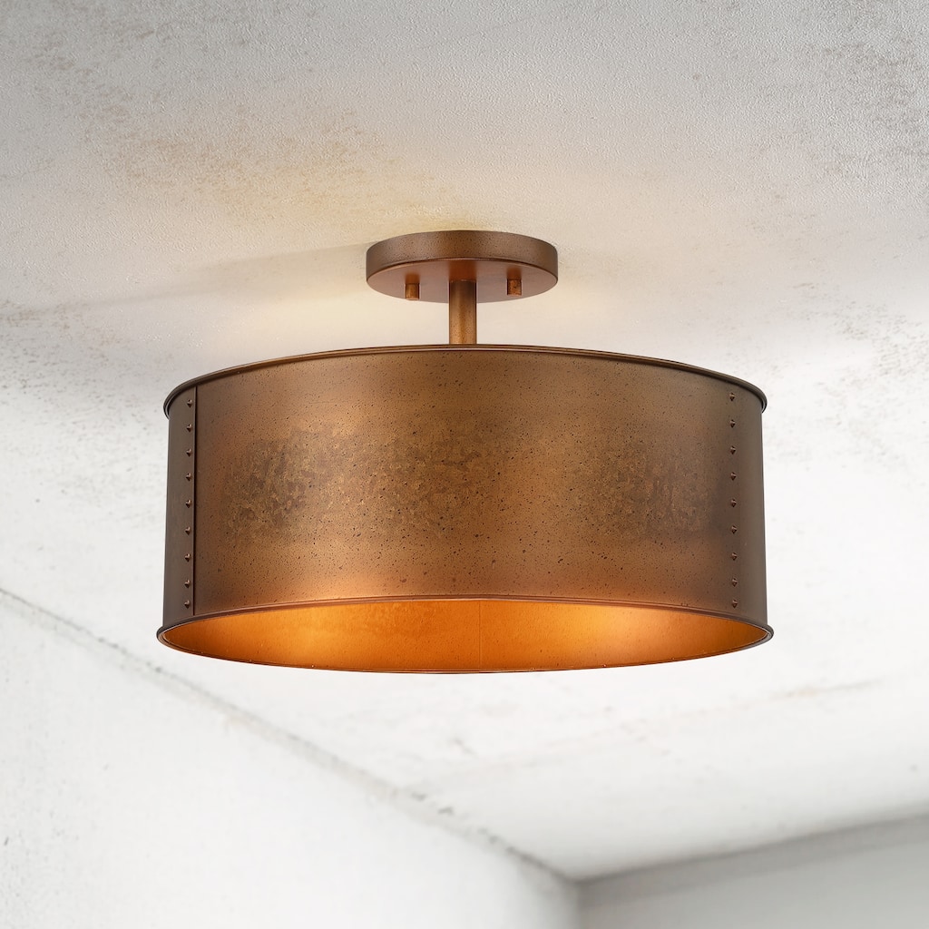 Artisan 3-Light Antique Bronze Drum Semi-Flush Mount Ceiling Light - 16 in. W