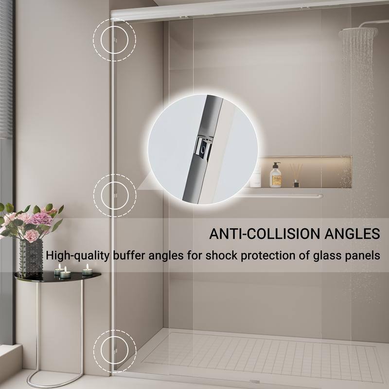 ABRUZZO 56-60" W x 72" H Semi-Frameless Double Sliding Tempered Glass Shower Door with Dual Towel Bars