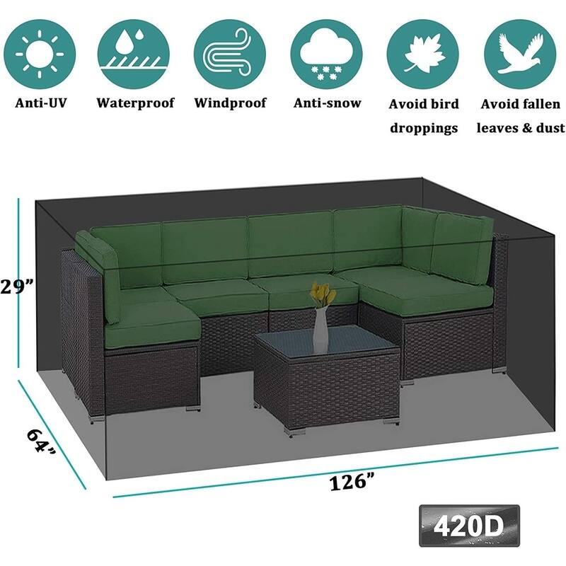 Patio Furniture Cover Oxford & PVC Coating Waterproof & Sun-Resistant