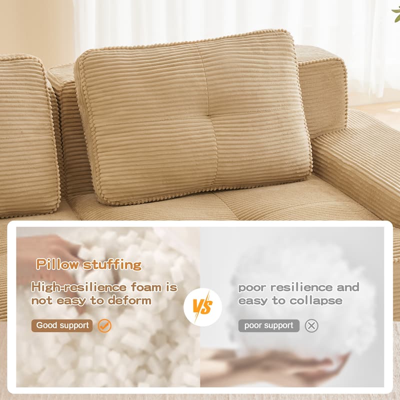 GDFStudio - Corduroy Modern 2-Seater 81.9" Cloud Modular Sectional Couch with Ottoman