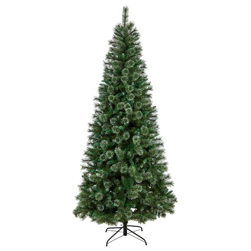 8ft Artificial Christmas Tree Pre-Lit Slim Pine Tree with Lights & Branches - Green - 96