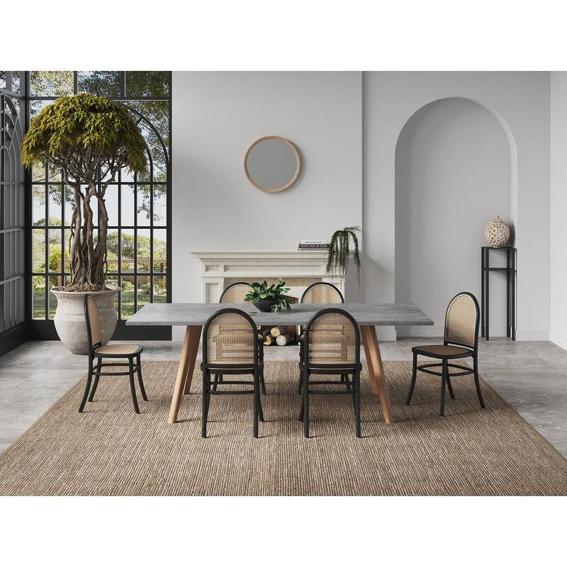 Manhattan Comfort Paragon Dining Chair 2.0 in Black and Cane - Set of 2