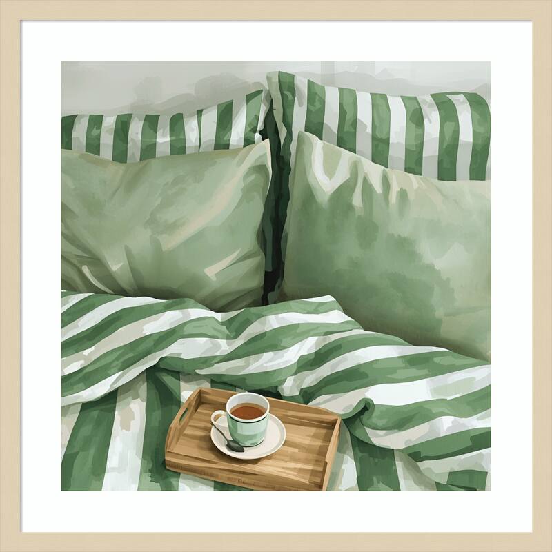 Tee im Bett by Ohkimiko Wood Framed Wall Art Print