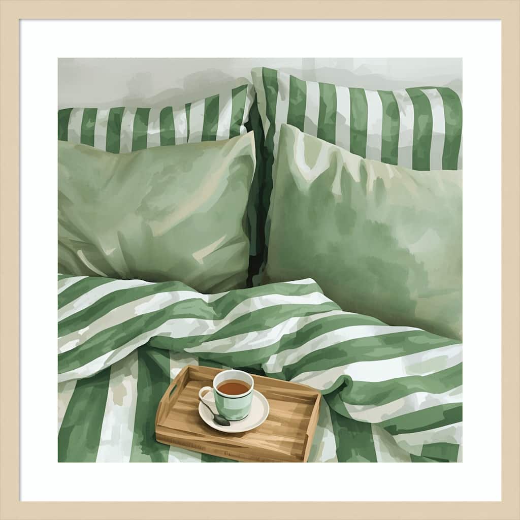 Tee im Bett by Ohkimiko Wood Framed Wall Art Print