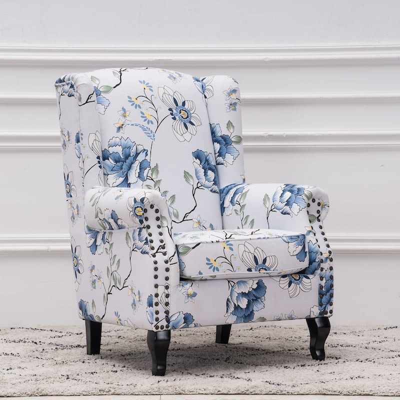 Upholstered Trim Wingback Armchair with Nailhead Trim