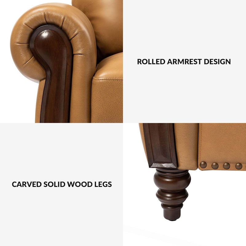 Eduard 84" Traditional Genuine Leather Sofa with Carved Wood Legs by HULALA HOME