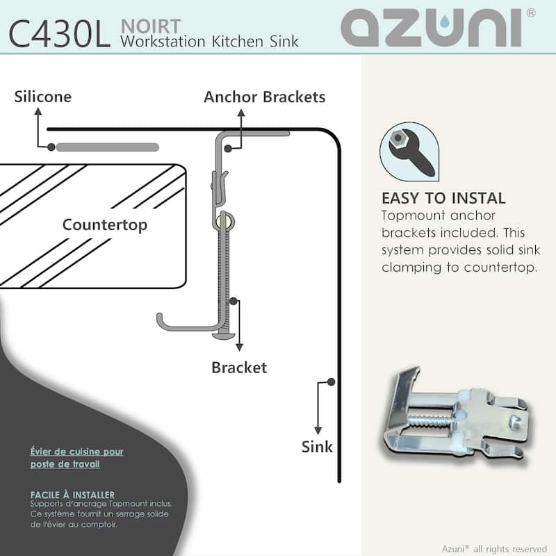 AZUNI 31.25 inch Top Mount Single Bowl Stainless Steel Ledge Workstation Kitchen Sink with Accessories C430L Handmade