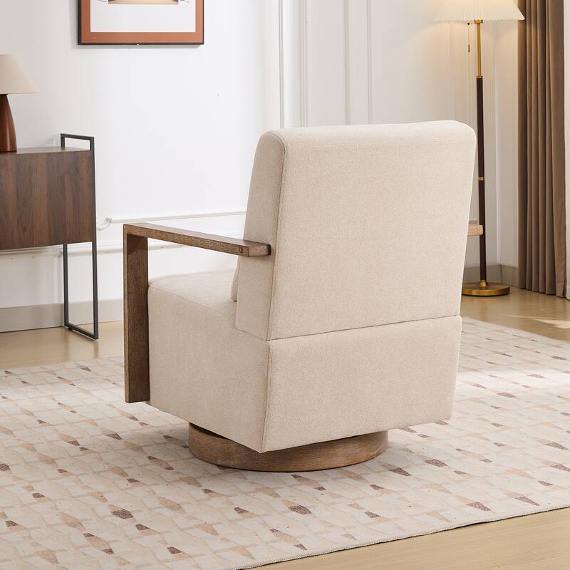 Mid-Century Boucle Upholstered Swivel Armchair With Pillow
