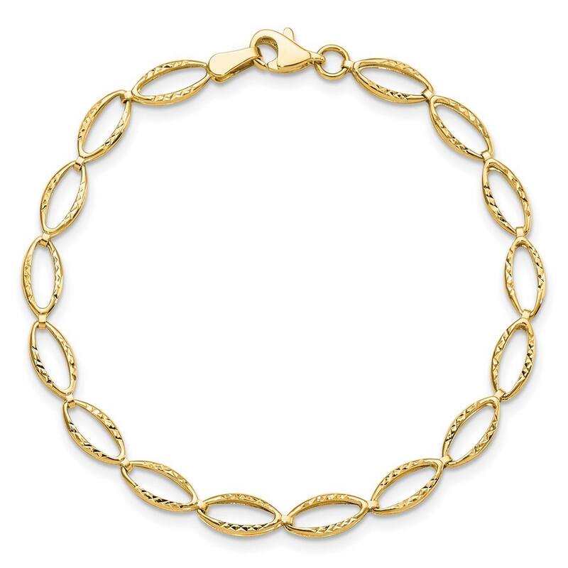Curata 14k Yellow Gold Fancy Polished and Sparkle Cut Bracelet 7 Inch