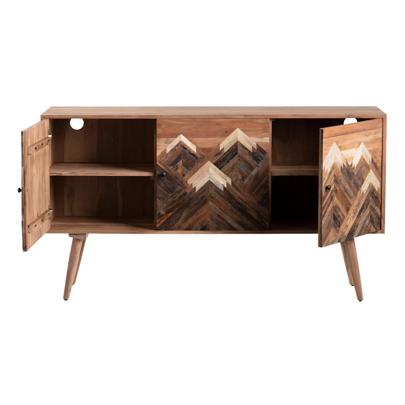 61 in. Brown Solid Wood 3 Door Media Credenza_Sideboard