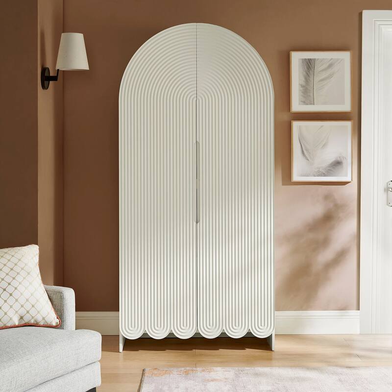 Dahlia 78 Inch Fluted and Scalloped Arched Storage Cabinet - White