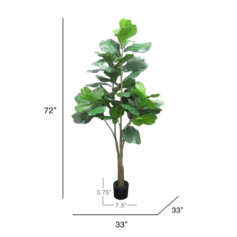 6ft Artificial Fiddle Leaf Fig Tree Plant in Black Pot - 72" H x 33" W x 33" DP