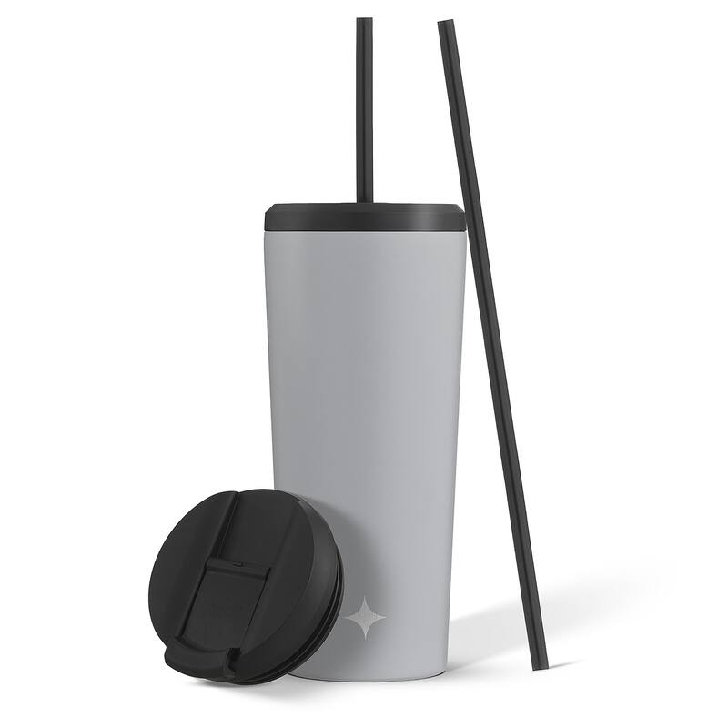 JoyJolt Vacuum Insulated Stainless Steel Tumbler with Flip Lid and Straw - 20 oz - 20 oz - Grey