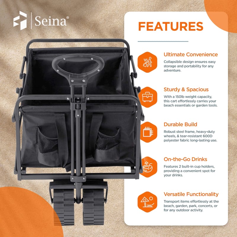 Seina 150lb Capacity Collapsible Steel Frame Outdoor Utility Wagon Cart, Gray - 15.84