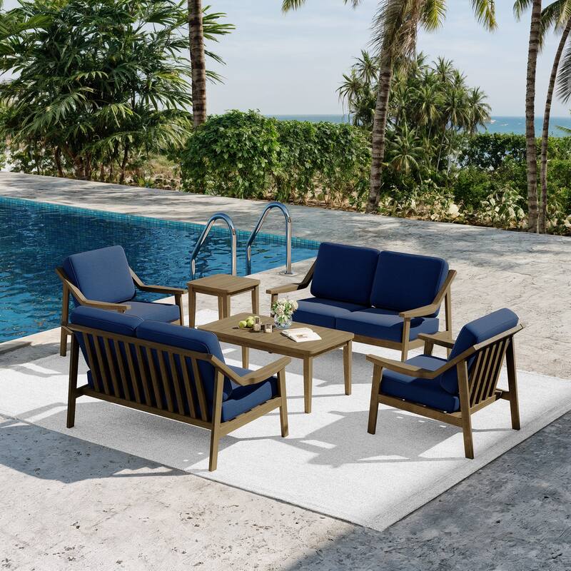 6-piece Adirondack Teak Patio Armchairs Loveseat Seating Conversation Set