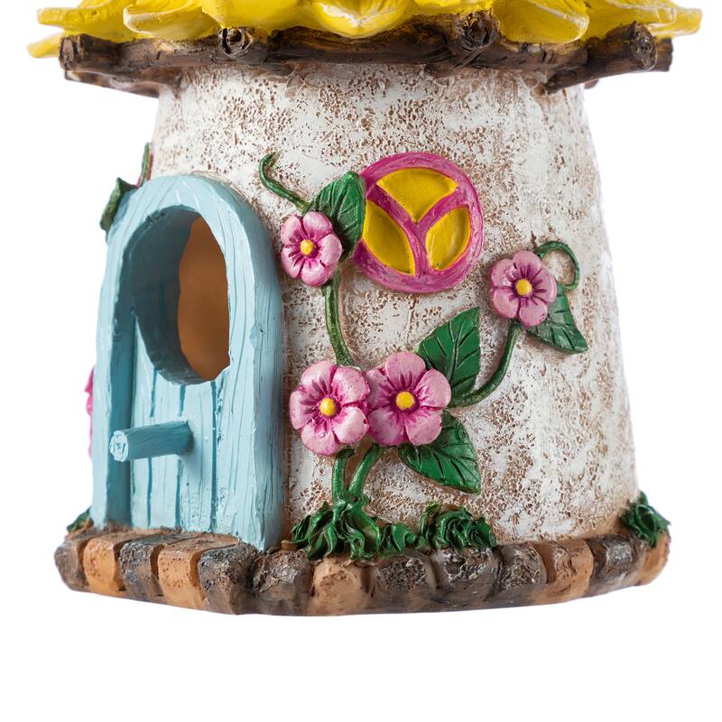 Glitzhome 9''H Resin Pink Yellow Roof Outdoor Garden Birdhouse