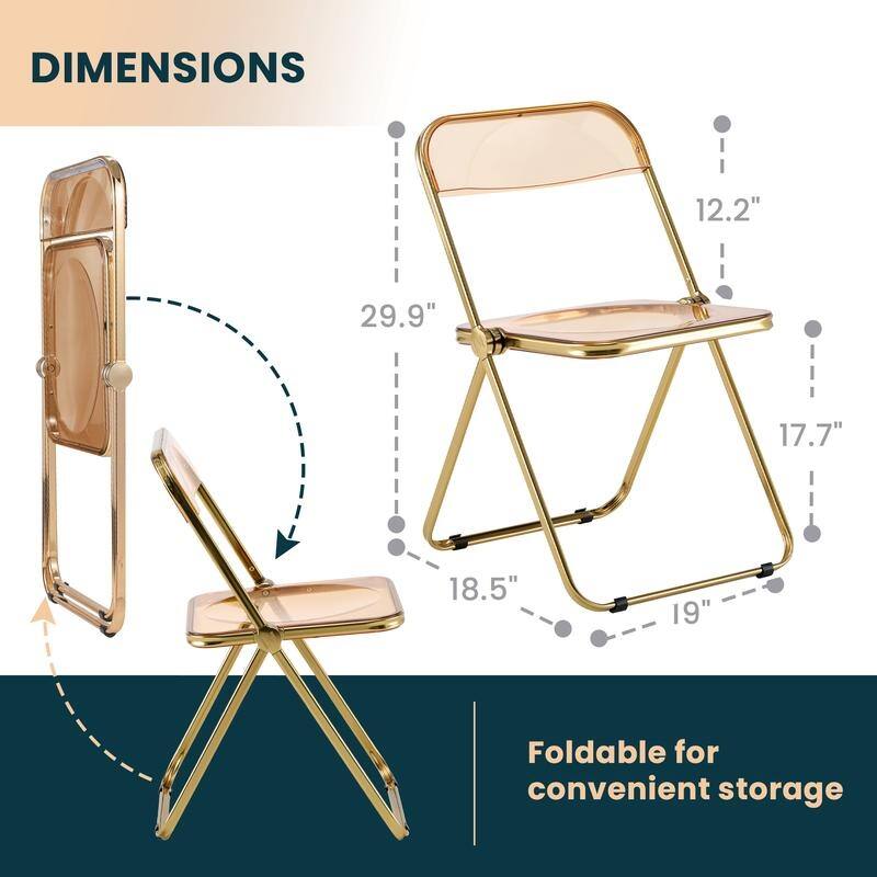 Lawrence Modern Foldable Transparent Acrylic Folding Dining Chair with Accent Gold Chrome Frame for Home Living and Dining Room