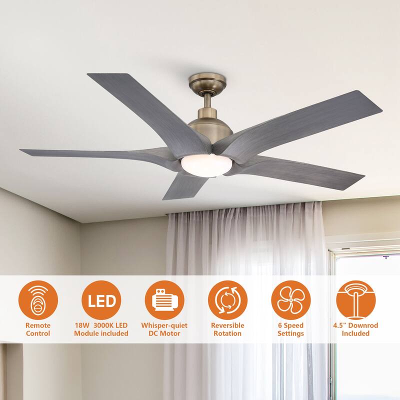 56" Antique Bronze ABS 5-Blade Chandelier Ceiling Fan with Light and Remote