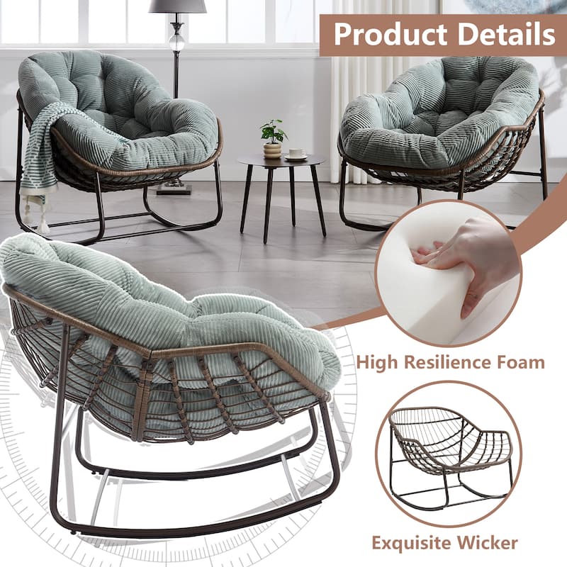 Outdoor Rattan Rocker Recliner Chair With Polyester Padded Cushion （set of 2）