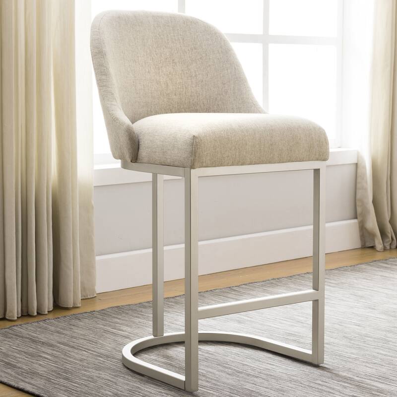 Leick Home Upholstered Barrelback Counter Stool with Metal Base