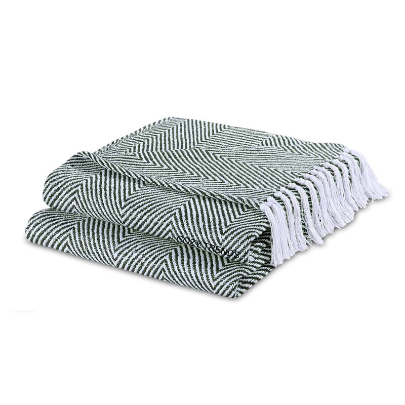 Rustic Farmhouse Cotton Chevron Blanket Throws - Set of 2 with Fringe 50X60 Inches