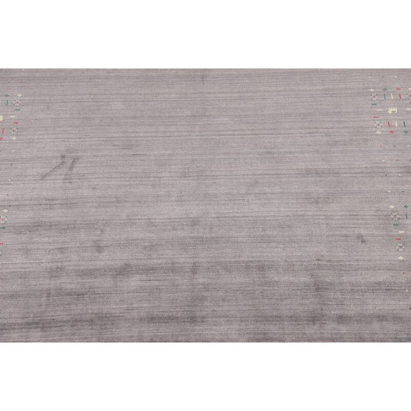 Silver Gray Tribal Gabbeh Indian Square Area Rug Handmade Silk Carpet - 7'10" X 7'10"