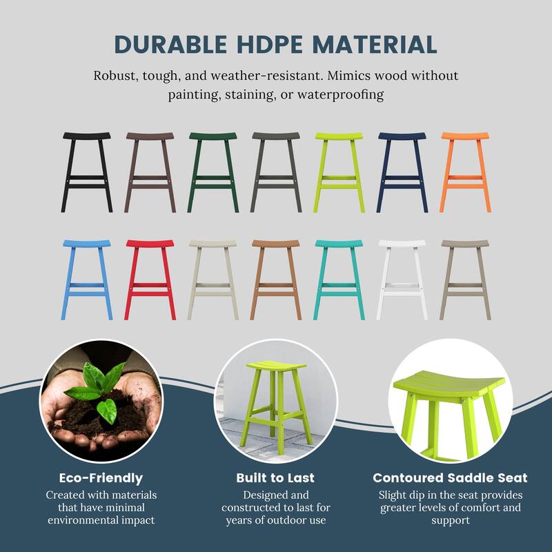 Laguna Hdpe All Weather Outdoor Patio 29" Saddle Seat Bar Stool (Set Of 3)