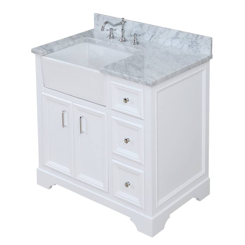 KitchenBathCollection Zelda 36" Farmhouse Bathroom Vanity with Carrara Marble Top