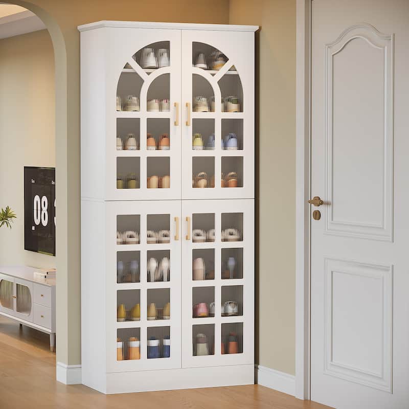 8-Tier Tall Shoe Cabinet with Doors & Led Lights and Adjustable Shelves