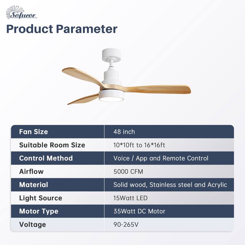 Modern Ceiling Fan With Light Smart Life APP Remote Control Timer For Alexa Google Bedroom Farmhouse