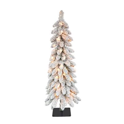 Puleo International 4' Pre-Lit Flocked Alpine Pencil Artificial Christmas Tree with 50 UL-Listed Clear Incandescent Lights - 4