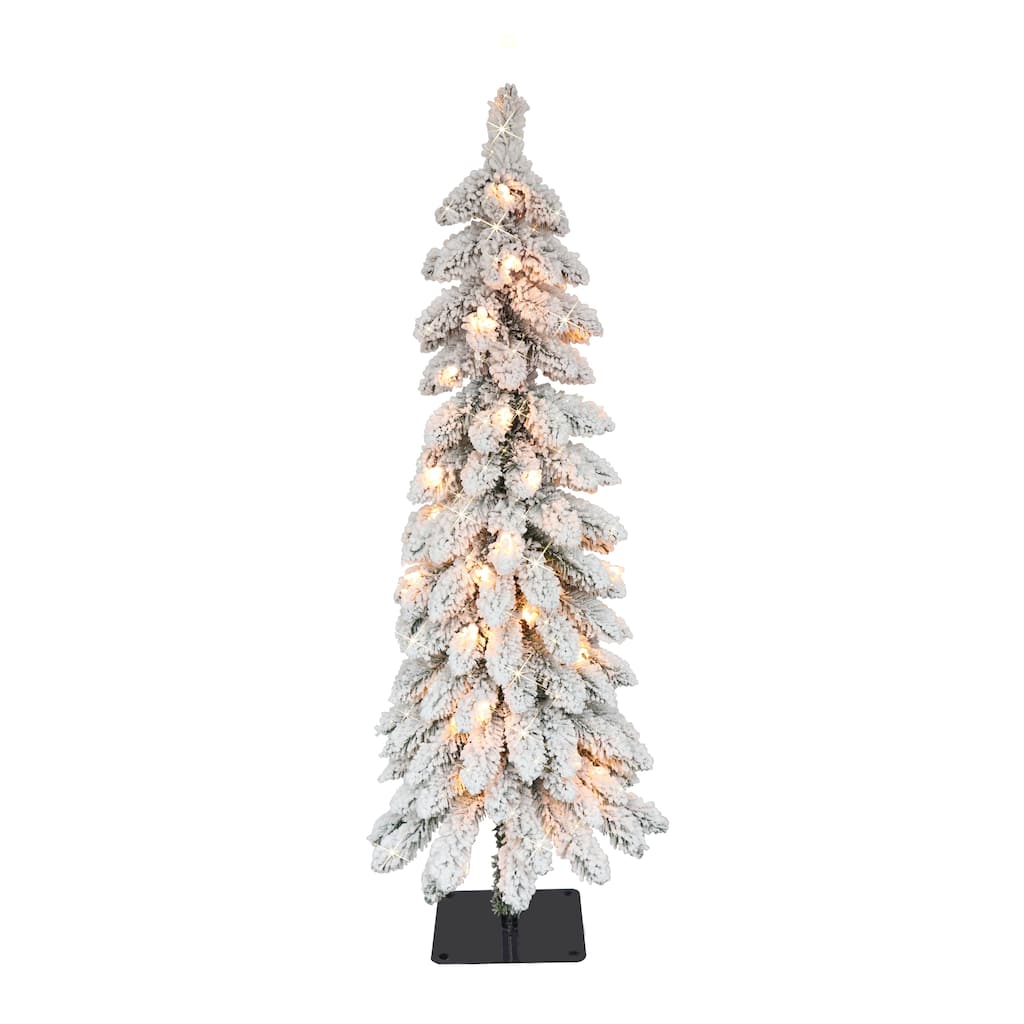 Puleo International 4' Pre-Lit Flocked Alpine Pencil Artificial Christmas Tree - 4