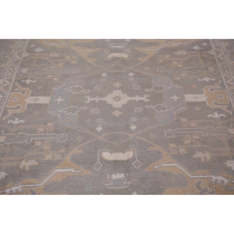 All-Over Gray Oushak Indian Square Area Rug Handmade Wool Carpet - 8'0"x 7'8"