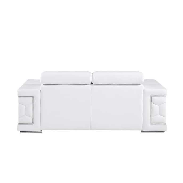 HomeRoots 71" White And Silver Genuine Leather Love Seat