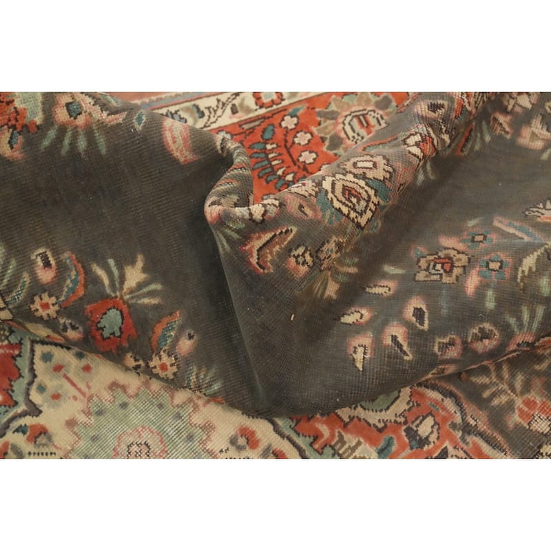Hand Knotted Oriental 100% Wool Carpet Traditional Floral Greys & Charcoal Tabriz Area Rug - 10' 1'' X 7' 3''