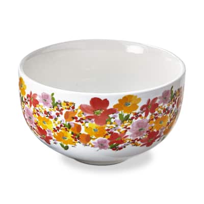 Springtime Floral Stoneware Snack Bowl White with Bright Floral Print, Dishwasher Safe, 20 oz.
