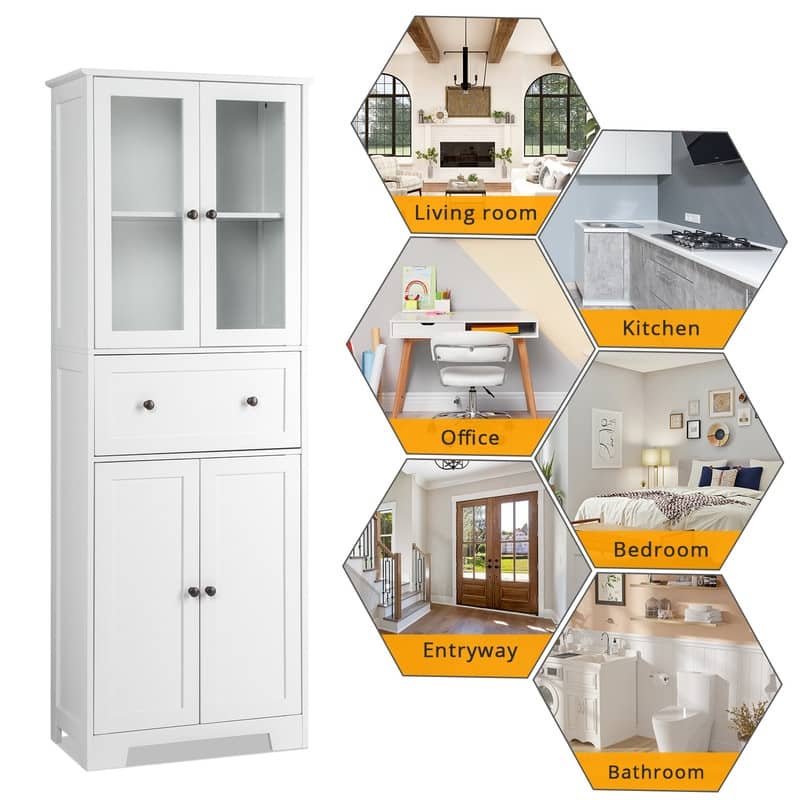MDF White Bathroom Cabinet with 4 Doors